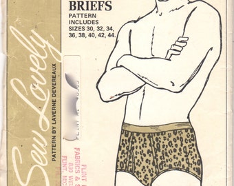 Sew Lovely M35 1970s Mens Designer Nylon Tricot BRIEFS Pattern Adult Teen Jockey Shorts Underwear Waist 30 32 34 36 38 40 42 44 UNCUT