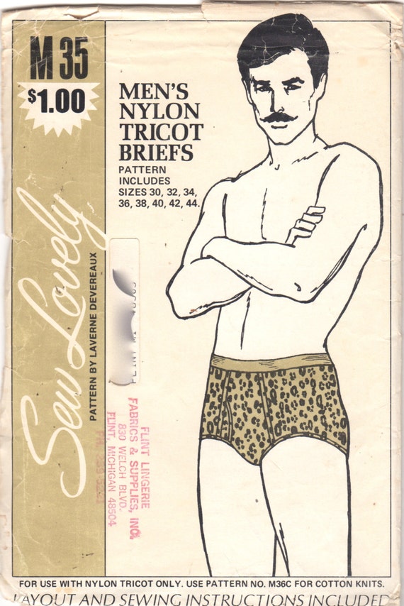Sew Lovely M35 1970s Mens Designer Nylon Tricot BRIEFS Pattern