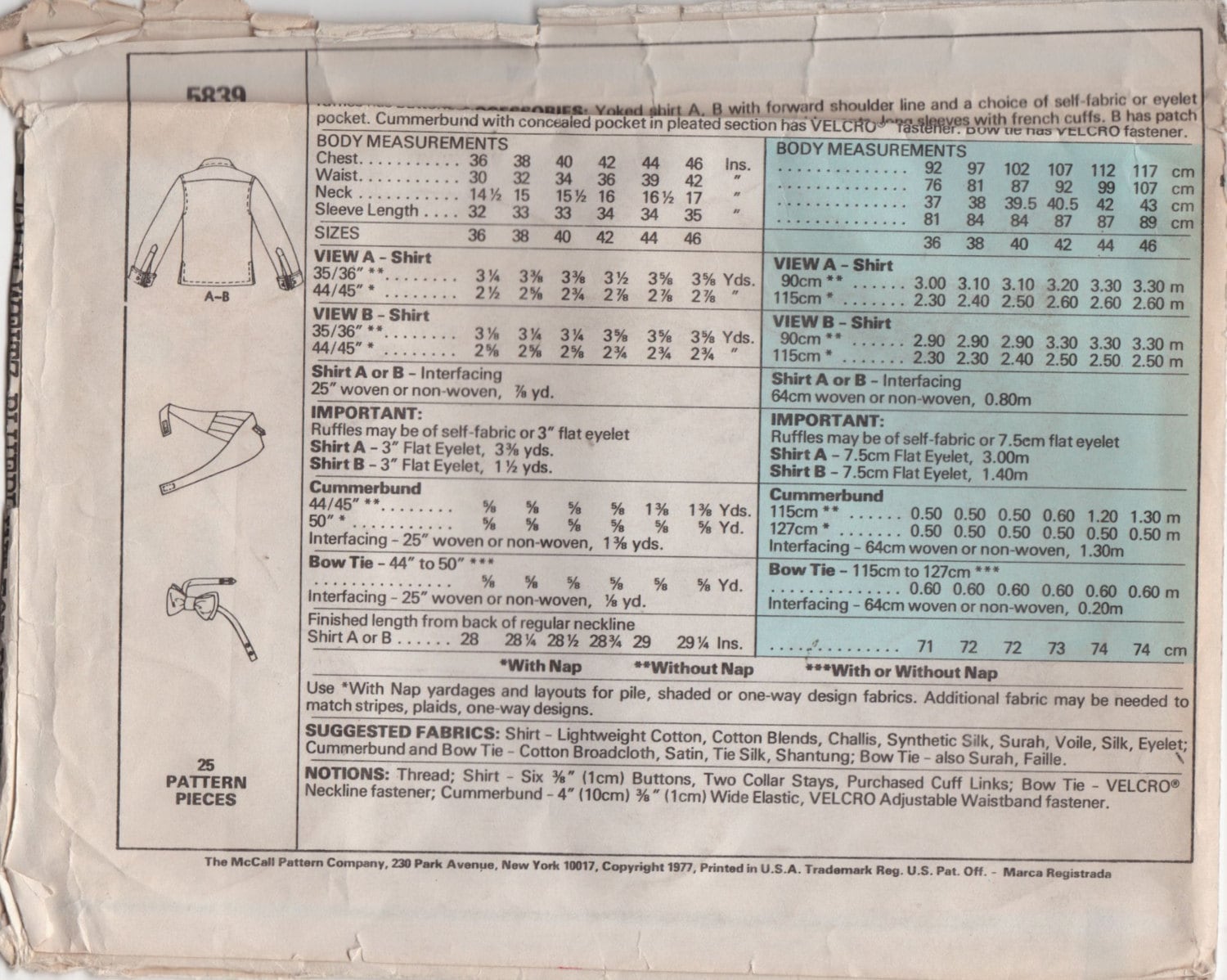 Mccalls 5839 1970s Mens Evening Shirt Pattern Cummerbund and | Etsy