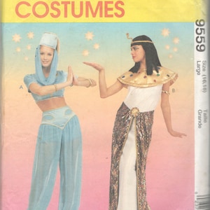 McCalls 9559 buikdanseres Genie Cleopatra kostuum patroon top harembroek hoed rok jurk dames naaipatroon maat Small of XS ONBESNEDEN