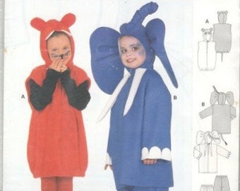 Burda 2801 Boys Girls Toddlers Costume Pattern Mouse and Elephant with Tucks Childs Sewing Pattern Size 2-3 4-5 6-7  UNCUT