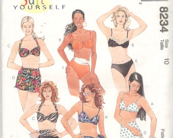 McCalls 8234 Misses Bikini Swimsuit and Sarong Cover Up Pattern Suit Yourself Womens Vintage Sewing Pattern Size 10 Bust 32 UNCUT