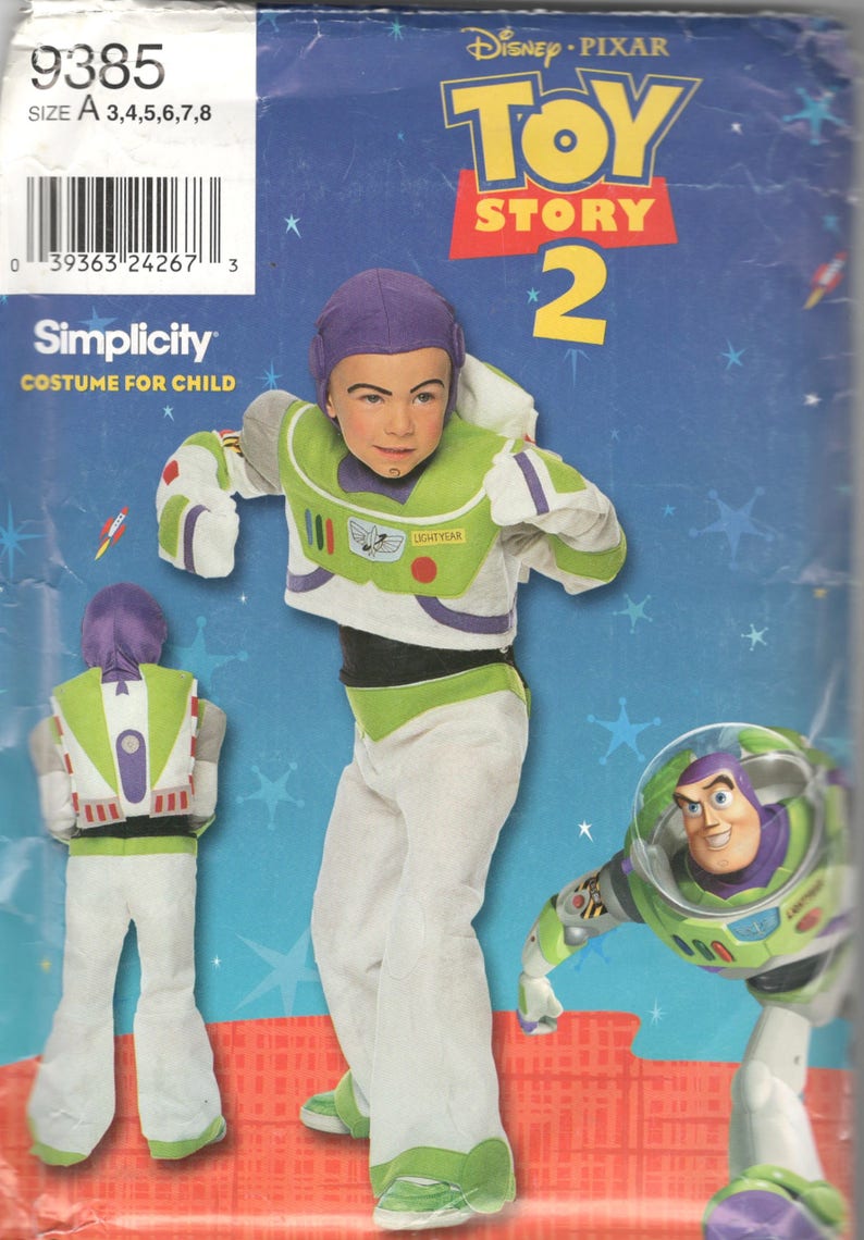 Simplicity 9385 Childs Toy Story 2 Buzz Light Year Costume Pattern Boys Girls Toddlers Disney Pixar Sewing Pattern Size 3 4 5 6 7 8 UNCUT