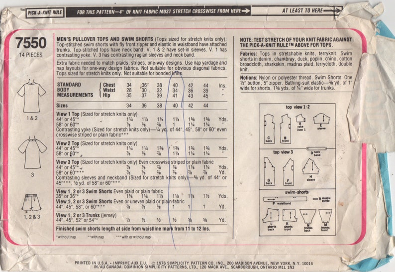 1970s Simplicity 7550 Mens Pullover Top and Swim Shorts Pattern Adult Vintage Sewing Pattern Chest 40 image 4