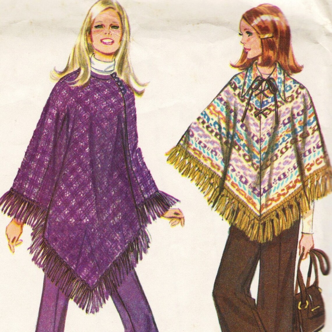 Mccalls 2456 1970s Hippie Poncho and Pants in Two Versions Pattern ...
