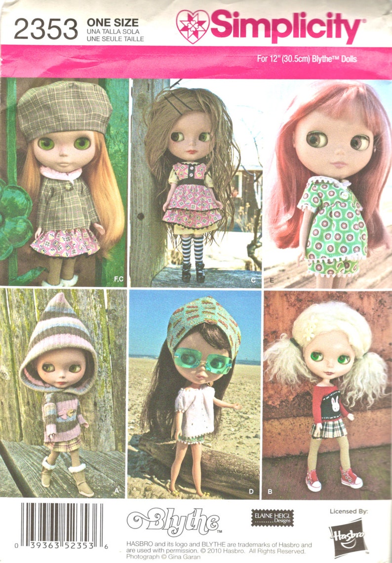 Simplicity 2353 12 Inch Doll Clothes pattern BLYTHE ...