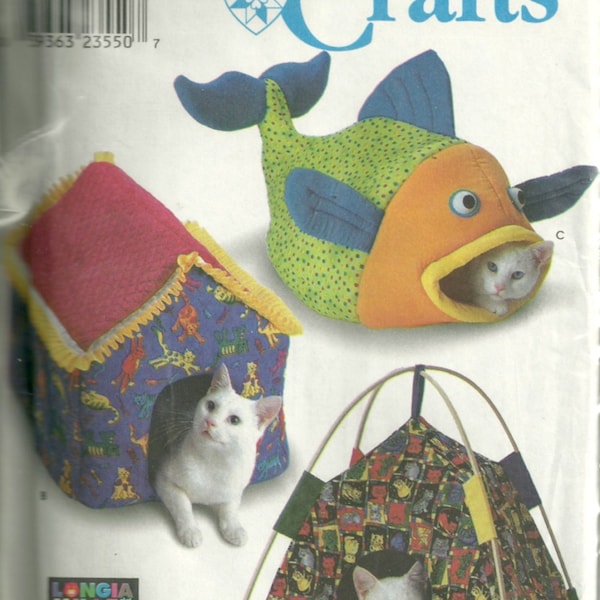 Simplicity 9004 Designer Longia Miller Cat Bed Sewing Pattern 3 Designs Tent Bed House Bed and Fish Bed Animal Sewing Pattern