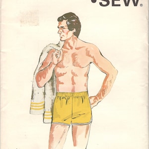 Kwik Sew 814 1970s Mens Boxer Style Swim Trunks with Inside Pocket Pattern Adult Vintage Sewing Pattern Waist 30 32 34 UNCUT