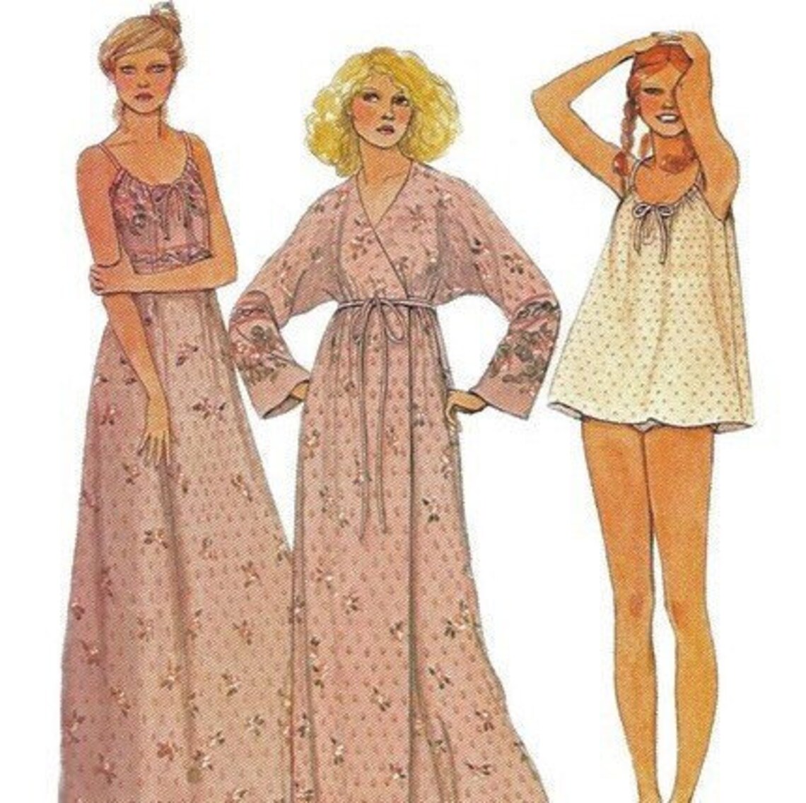 McCalls 6428 1970s Misses Baby Doll Pajamas Nightgown Wrap Etsy