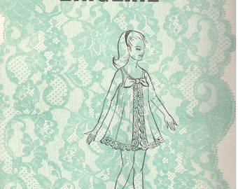 Let's Make Lingerie 330 1970s Misses Baby Doll Mini Nightgown Pattern Lace Trim Scoop Neck Womens Vintage Sewing Size Small Medium Large