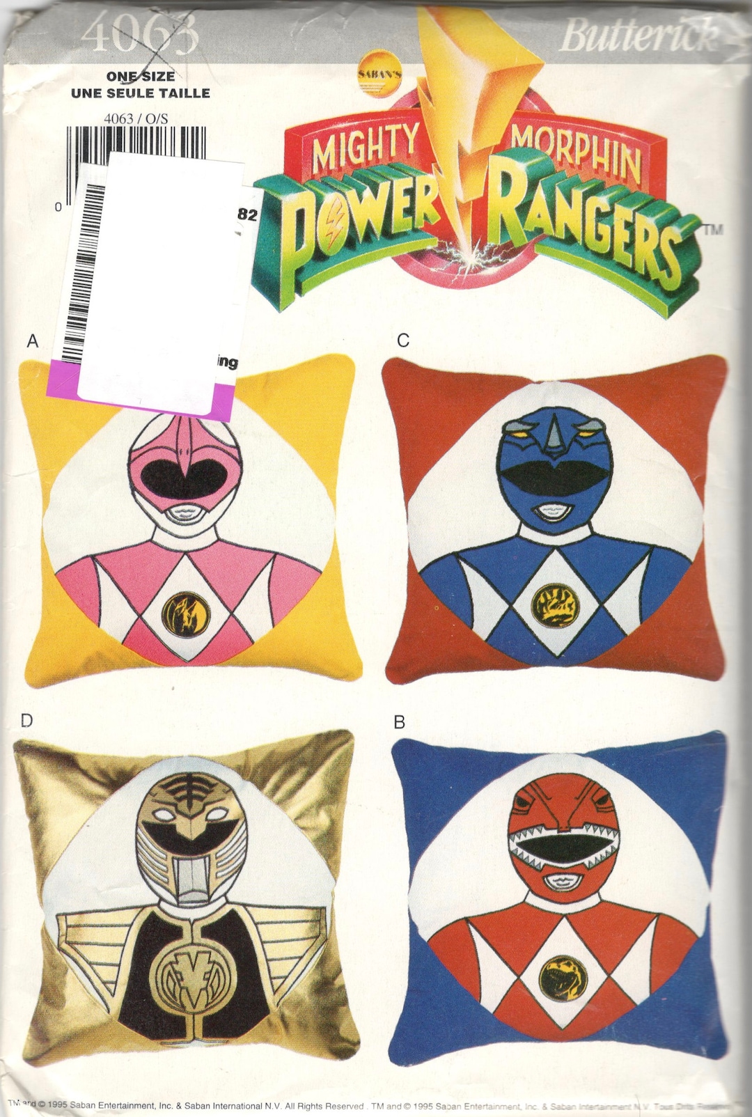 Power Ranger Pillow Butterick 4063 POWER RANGER Pillows Pattern 3 Iron on Transfers Pink ...