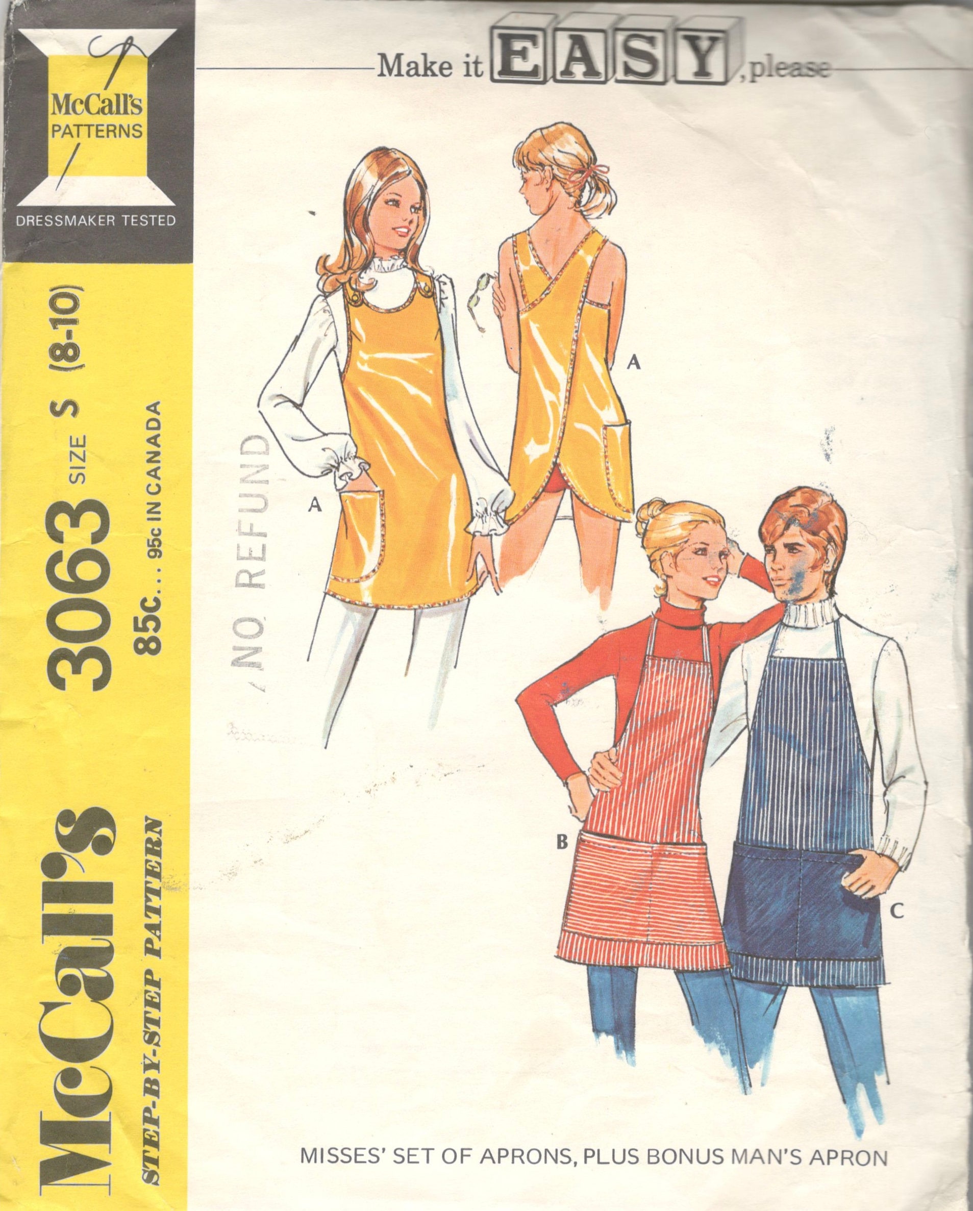 Mccalls 3063 1970s Misses APRON Pattern Potters Apron Easy Criss