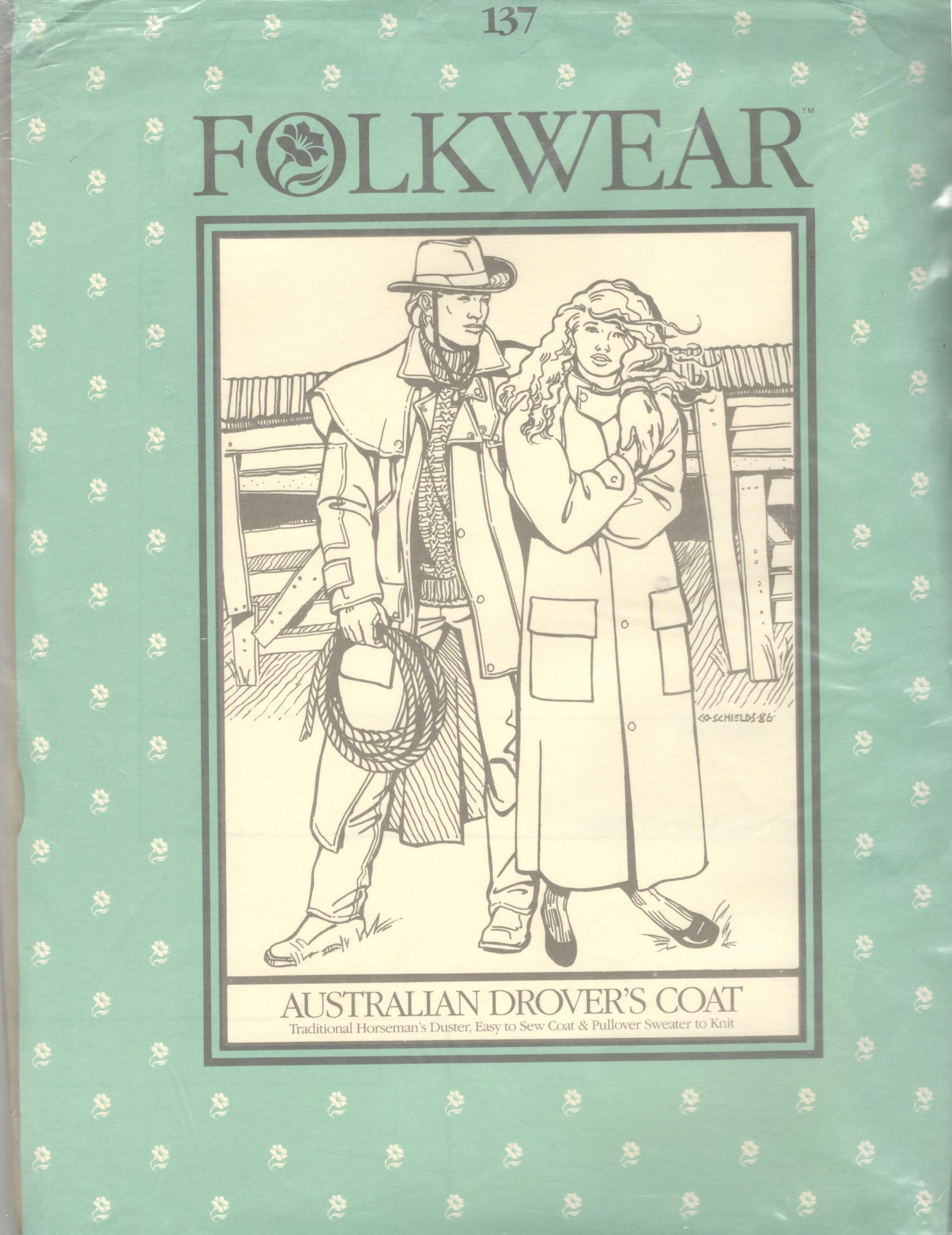 Folkwear 137 Australian Drovers Coat and Knit Sweater Pattern Mens Womens  Historical Western Detachable Cape Duster Vintage Sewing Pattern 