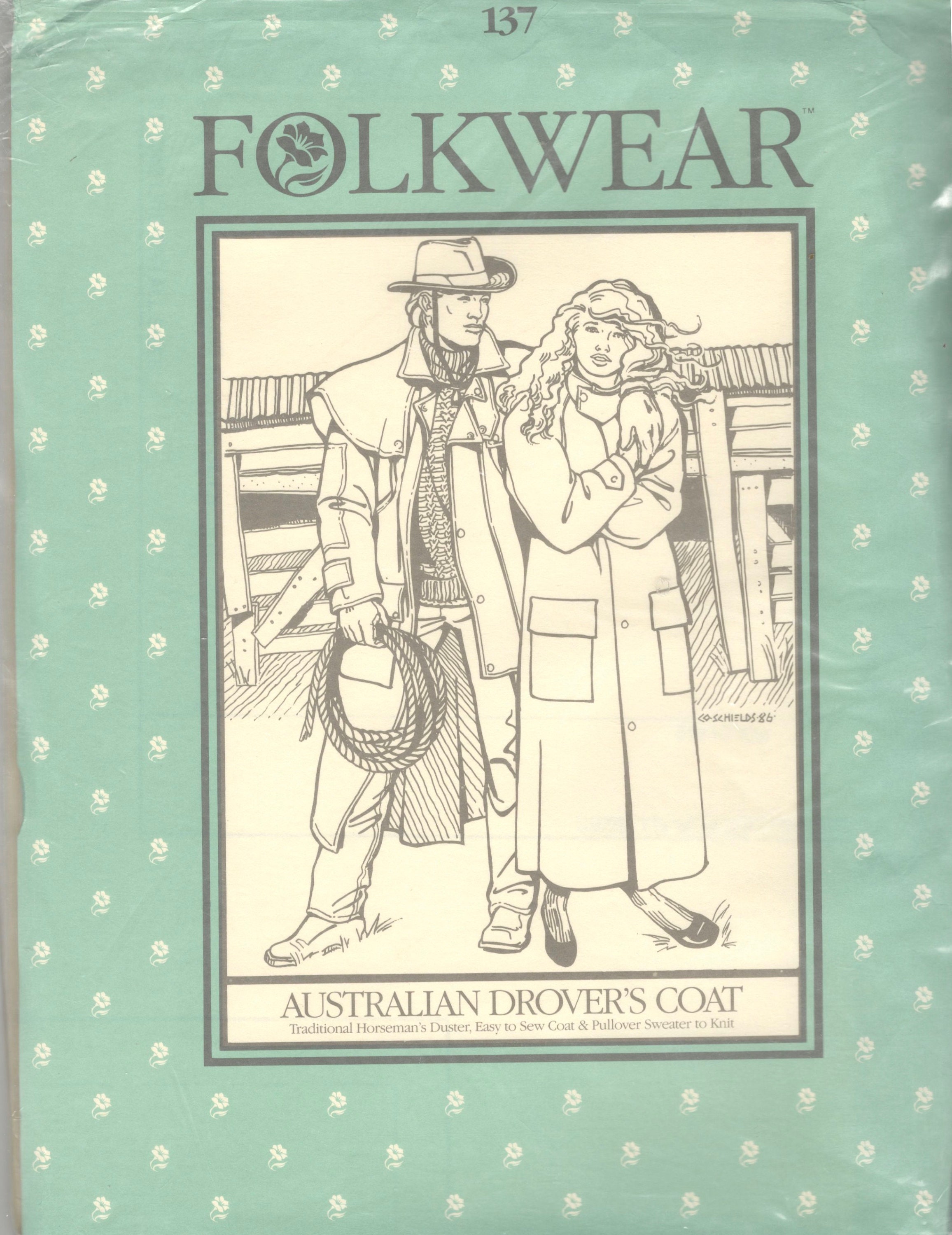 Folkwear 137 Australian Drovers Coat and Knit Sweater Pattern Mens Womens  Historical Western Detachable Cape Duster Vintage Sewing Pattern 