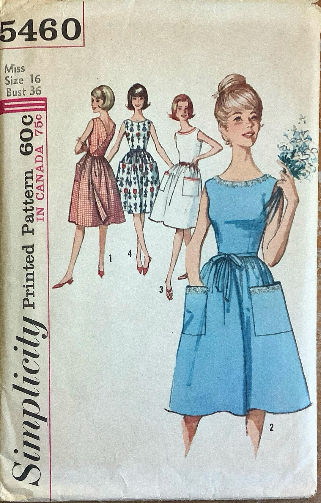 Simplicity 5460 1960s Sleeveless Back Wrap Dress Pattern Full Skirt ...
