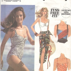 Simplicity 8488 Misses Draped One Piece Swimsuit Wrap Skirt Pareo Pattern Womens Vintage Sewing Pattern Size 8 10 12,14 16 18 Or 20 22 24 image 1