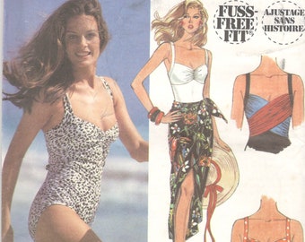 Simplicity 8488 Misses Draped One Piece Swimsuit Wrap Skirt Pareo Pattern Womens Vintage Sewing Pattern Size 8 10 12,14 16 18 Or 20 22 24