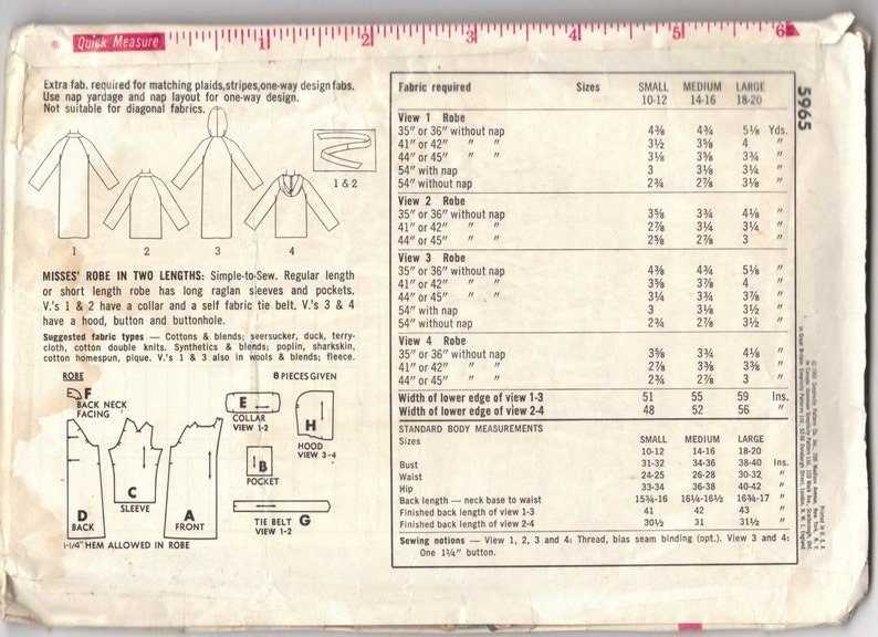 1960s Simplicity 5965 Misses Beach Robe Pattern 2 Lengths Raglan Sleeves Simple Women Vintage Sewing Pattern Size Small Bust 31 32 image 2