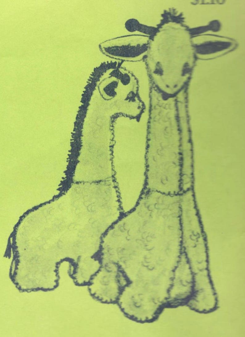 May include: A black and white line drawing of two giraffes, one standing behind the other. The giraffes are drawn in a simple, childlike style.
