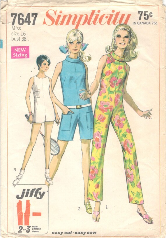 1960s Simplicity 7647 Misses Jumpsuit Romper Pattern 3 Lengths Cut