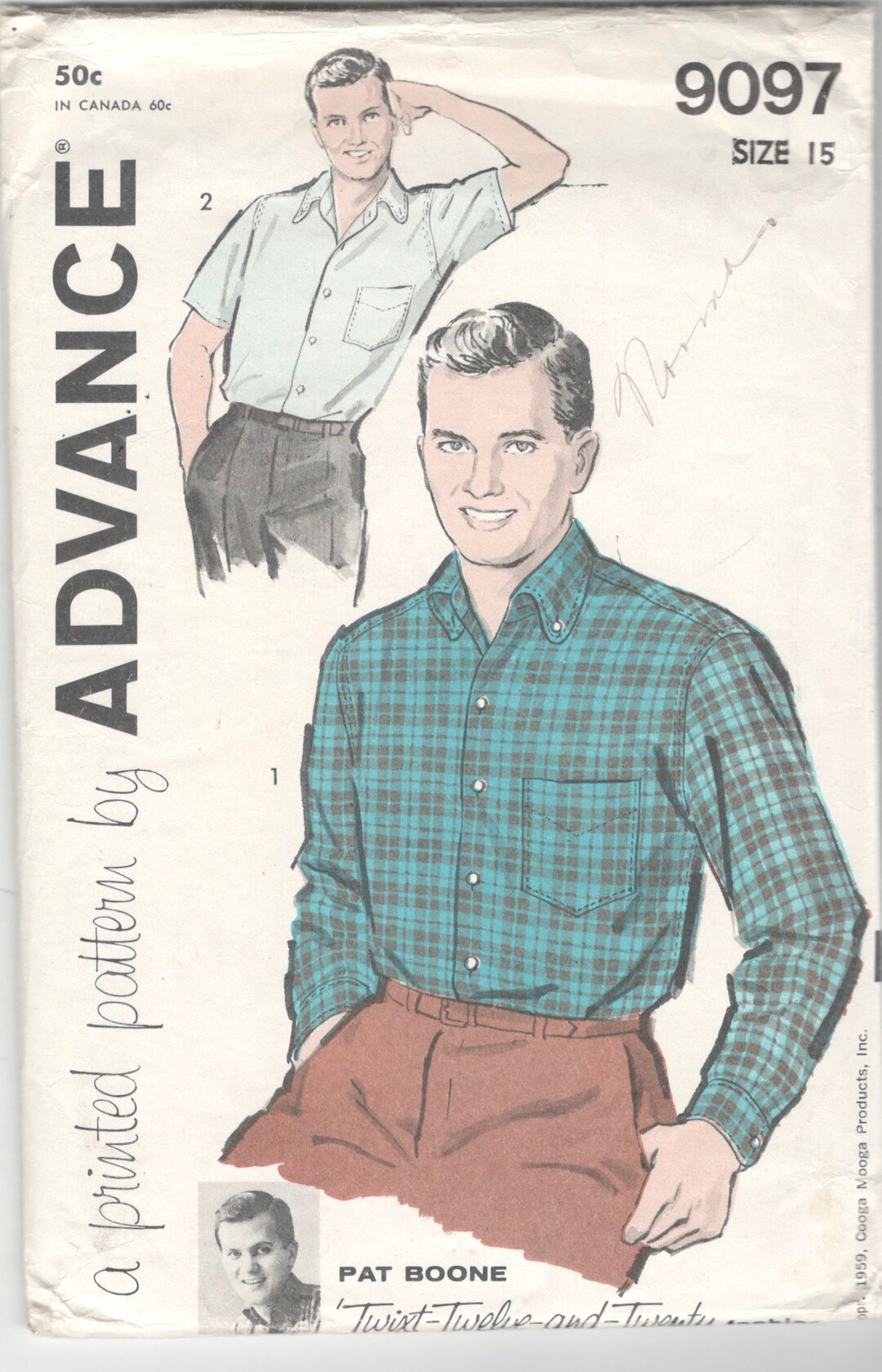 Advance 9097 1950s Mens Shirt Pattern PAT BOONE Twixt Twelve - Etsy