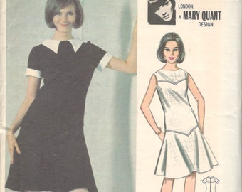 1960s Butterick 4779 Misses Mod Drop Waist Dress Pattern Flared Skirt Seam Interest MARY QUANT Womens Vintage Sewing Pattern Size 12 Bust 32