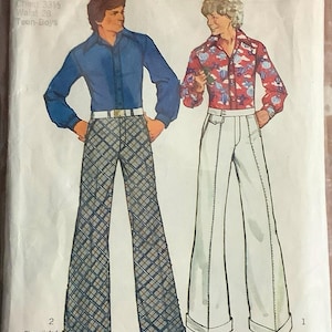 Simplicity 5656 1970s Shirt and Cuffed Pants Pattern Ticket n Slash Pocket Disco Mens Teen Vintage Sewing Pattern Chest Size 33