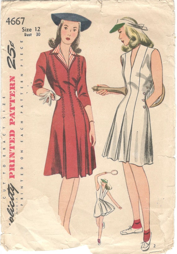 Simplicity 4667 1940s Misses Daytime Dress Tennis Dress and Bloomers Pattern  Sportswear Womens Vintage Sewing Pattern Size 12 Bust 30 -  Sweden