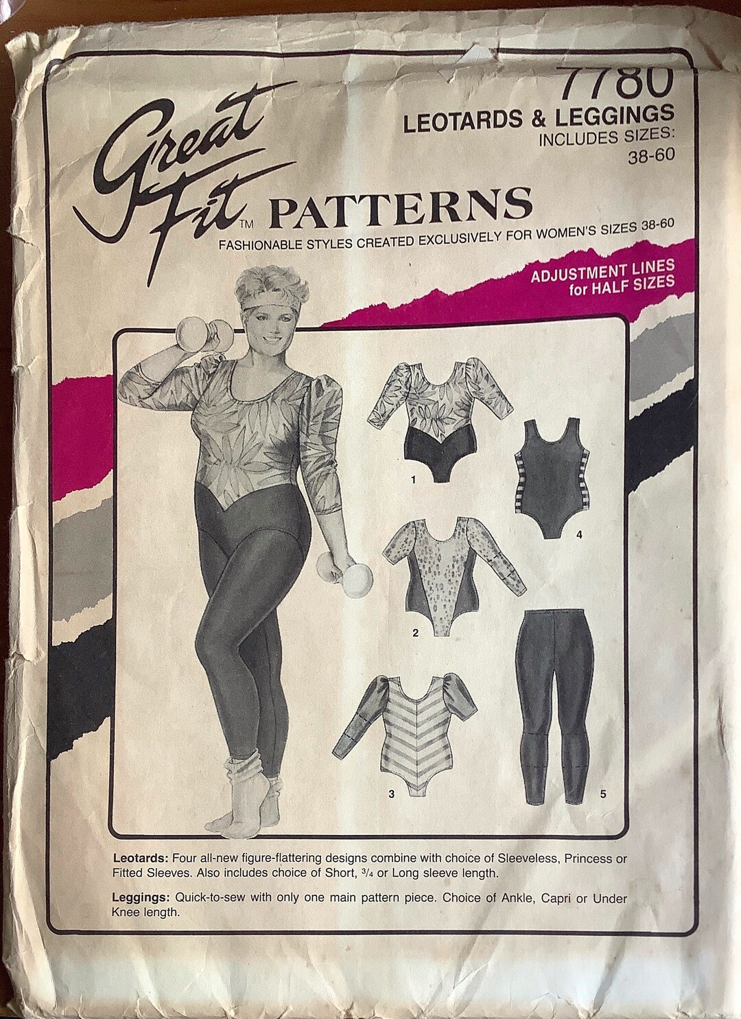 Classic Fit Ree Pattern 1980s Great Fit 7780 Womens Leotards and Leggings Pattern Figure ...