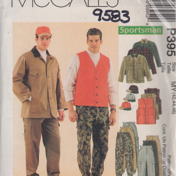 McCalls 9583 P395 Mens Sportsman Hunting Jacket Vest Pants Hat Pattern Outdoor Adult Sewing Chest 40 42 44  MISSING PAGE 1 / 2