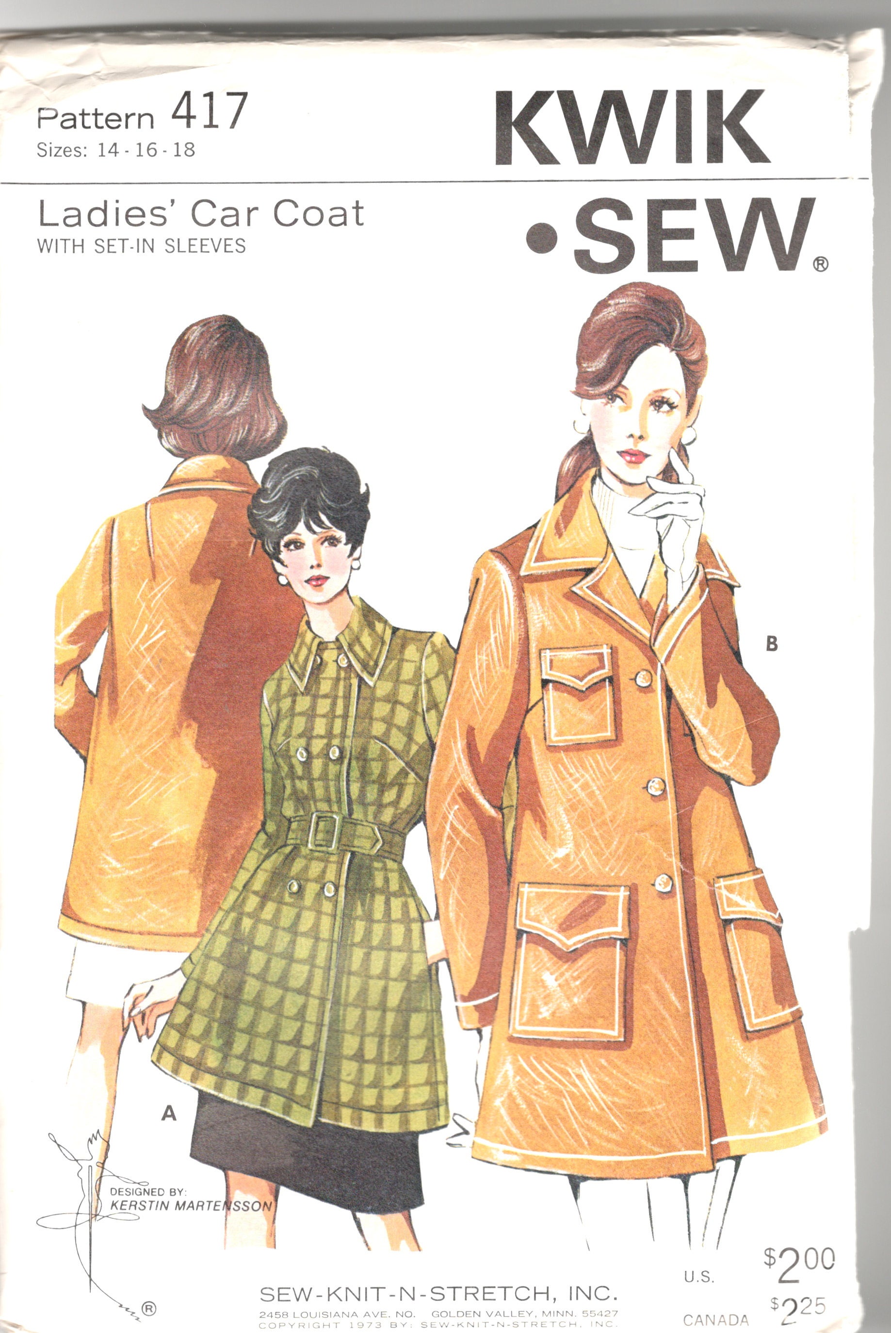 ATTACHMENT Long Mods coat size3 【sample】 Kwik Sew 418 or 417 or 419 1970s Misses Car Coat Raincoat