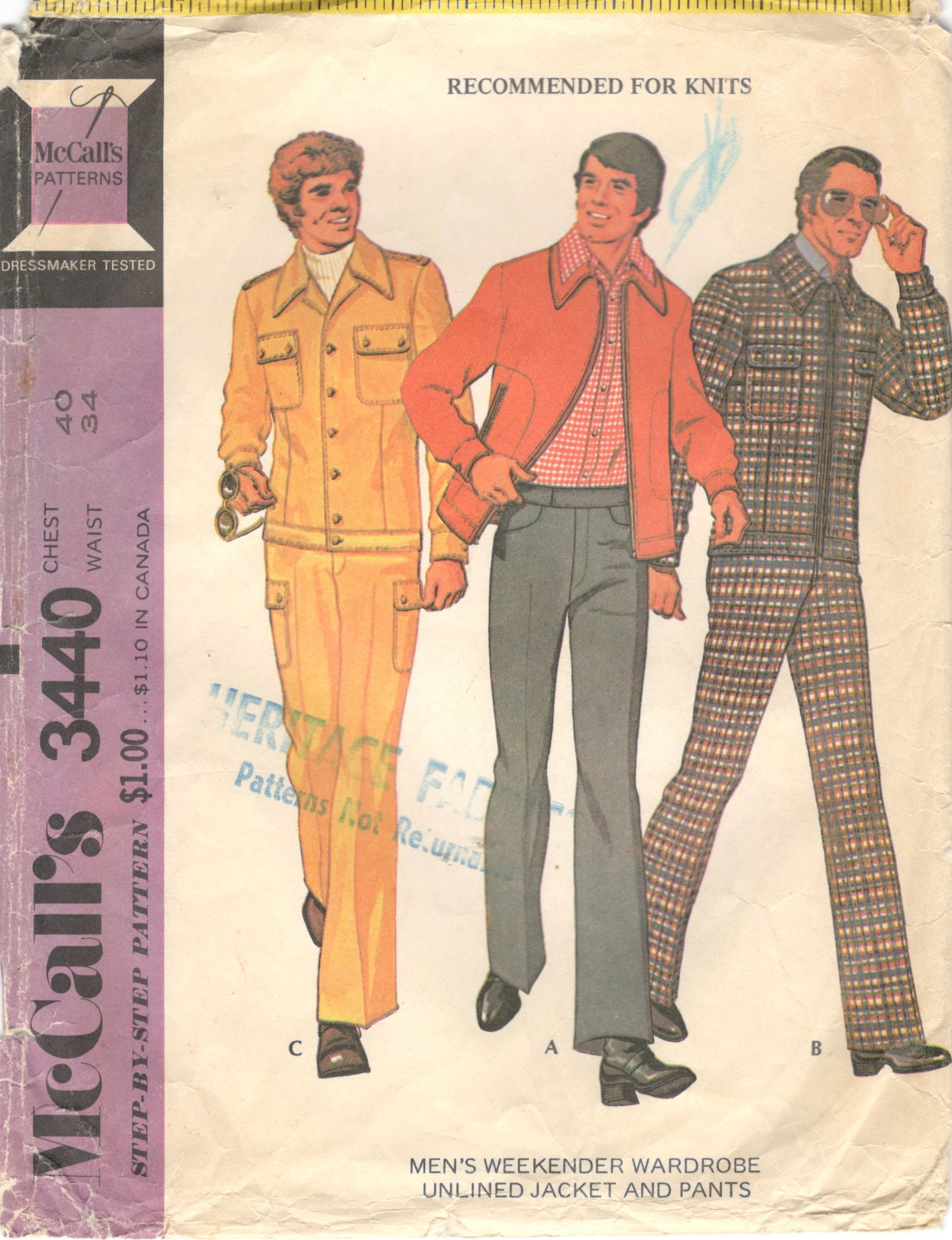 McCalls 3440 1970s Mens Jacket and Pants Pattern Cargo Flat | Etsy