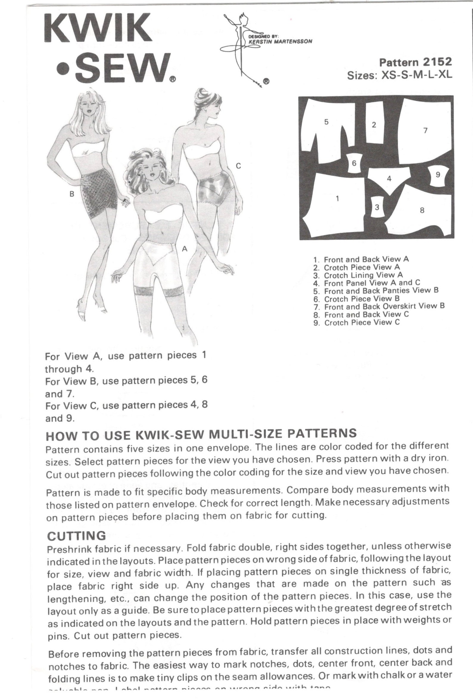 Shapewear Pattern Kwik Sew 2152 Misses Body Shapers Pattern Girdle in 3 Styles Control ...