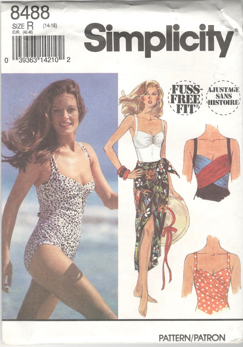 Simplicity 8488 Misses Draped One Piece Swimsuit Wrap Skirt Pareo Pattern Womens Vintage Sewing Pattern Size 8 10 12,14 16 18 Or 20 22 24 image 3