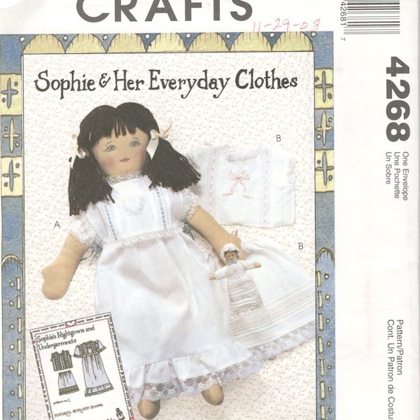 McCalls 4268 Sophie Everyday Clothes 18 Inches Lingerie Pattern Heirloom Nightgown Petticoat Chemise and Playmate Doll Sewing Pattern