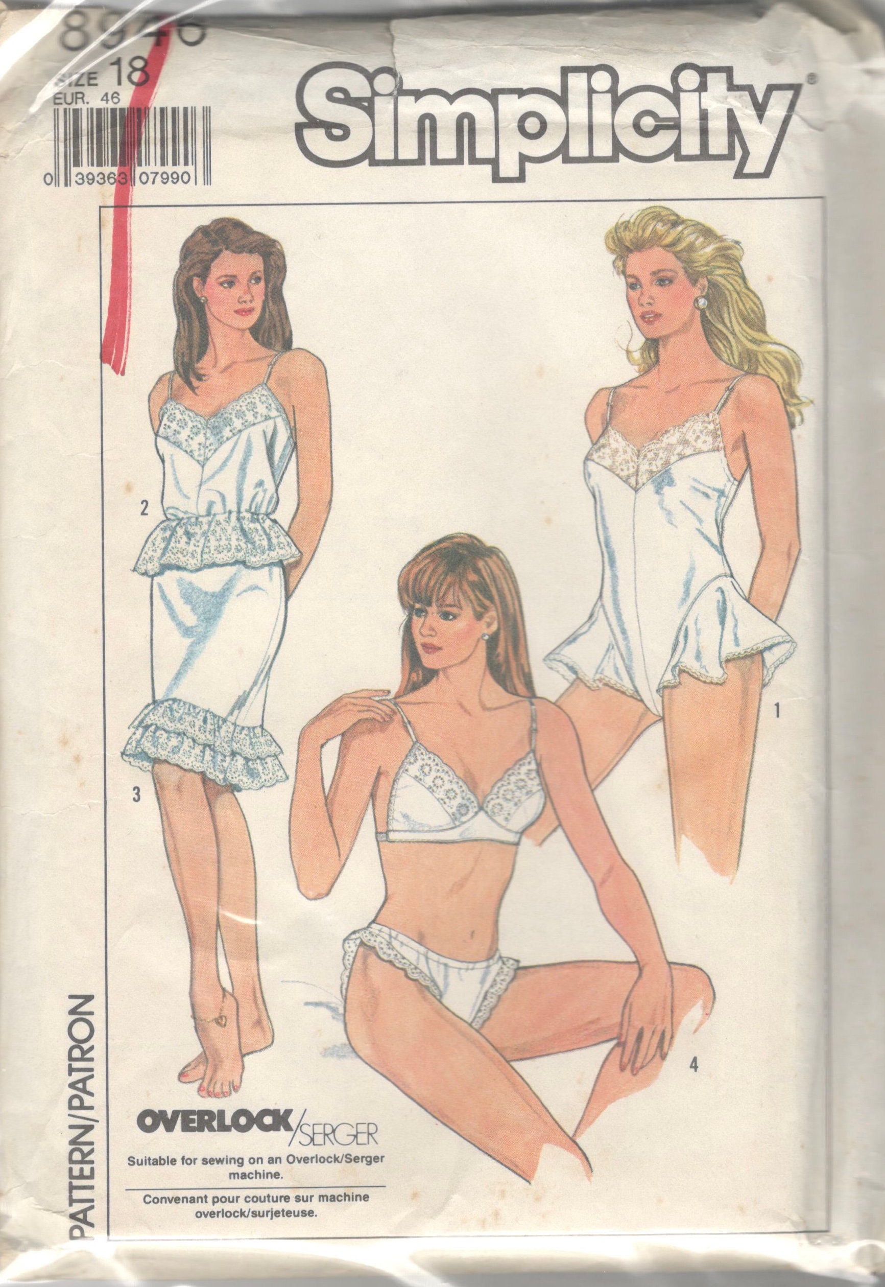 Simplicity 8946 1980s LINGERIE Pattern Bra Teddy Panties Camisole