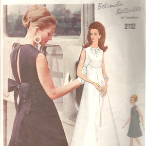 Vogue 2112 1960s Belinda Bellville Misses After Five Couturier EVENING DRESS Pattern Open Back Womens Vintage Sewing Size 8 Bust 31