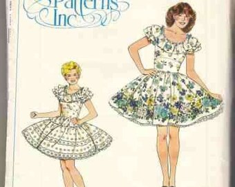 1970s Authentic Patterns 321 Ladies Square Dance Dress Pattern Ruffled Skirt Scoop Neck Midriff Women Vintage Sewing Pattern Size 6 8 10 UC