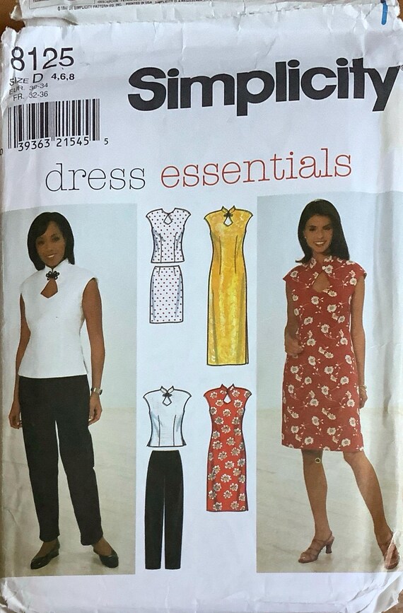 Simplicity 8125 Oriental Cheongsam Style Keyhole Neck Dress Top Skirt and Pants Pattern Womens Vintage Sewing Pattern Size 4 6 8 UNCUT Etsy UK