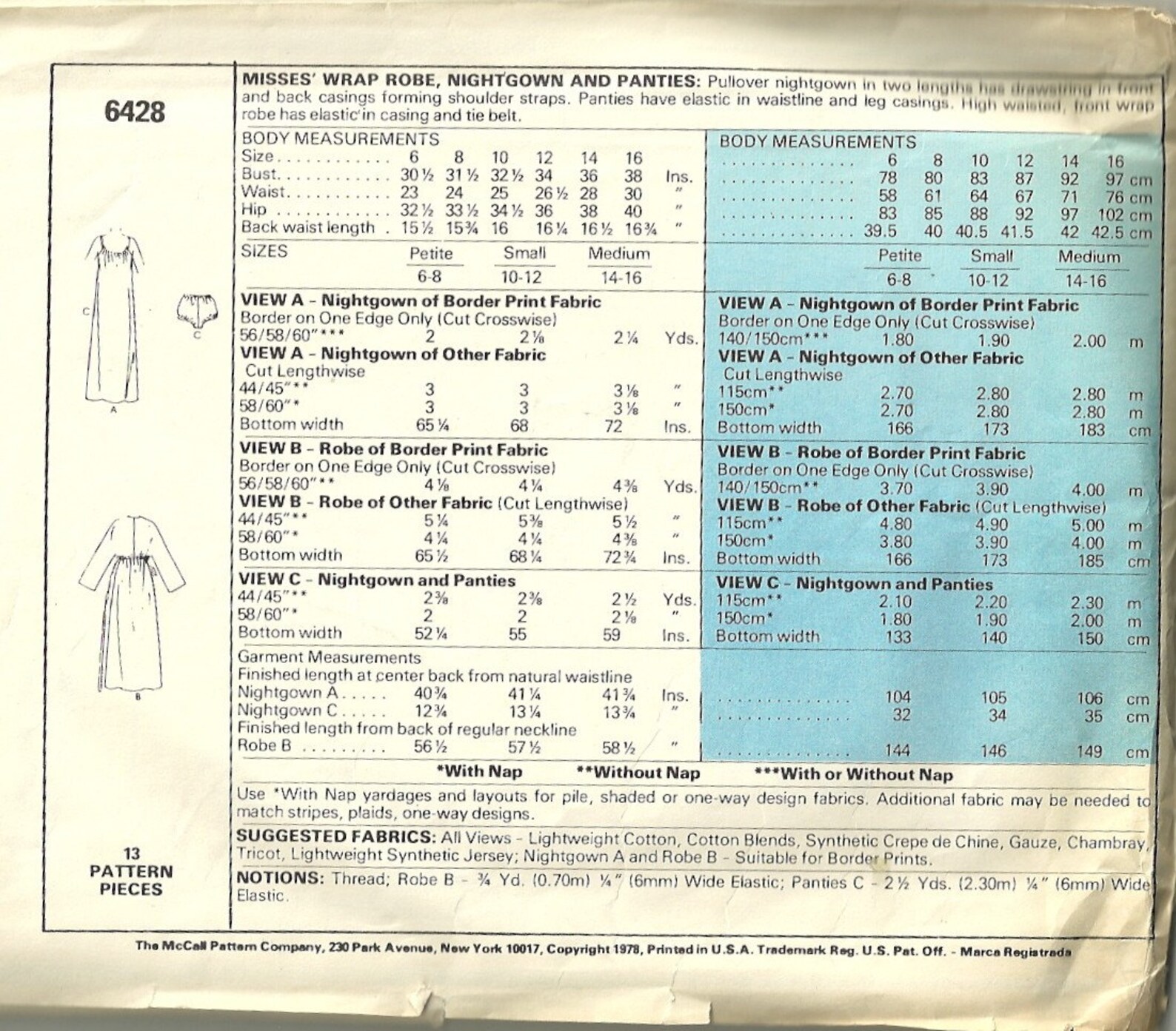 McCalls 6428 1970s Misses Baby Doll Pajamas Nightgown Wrap Etsy