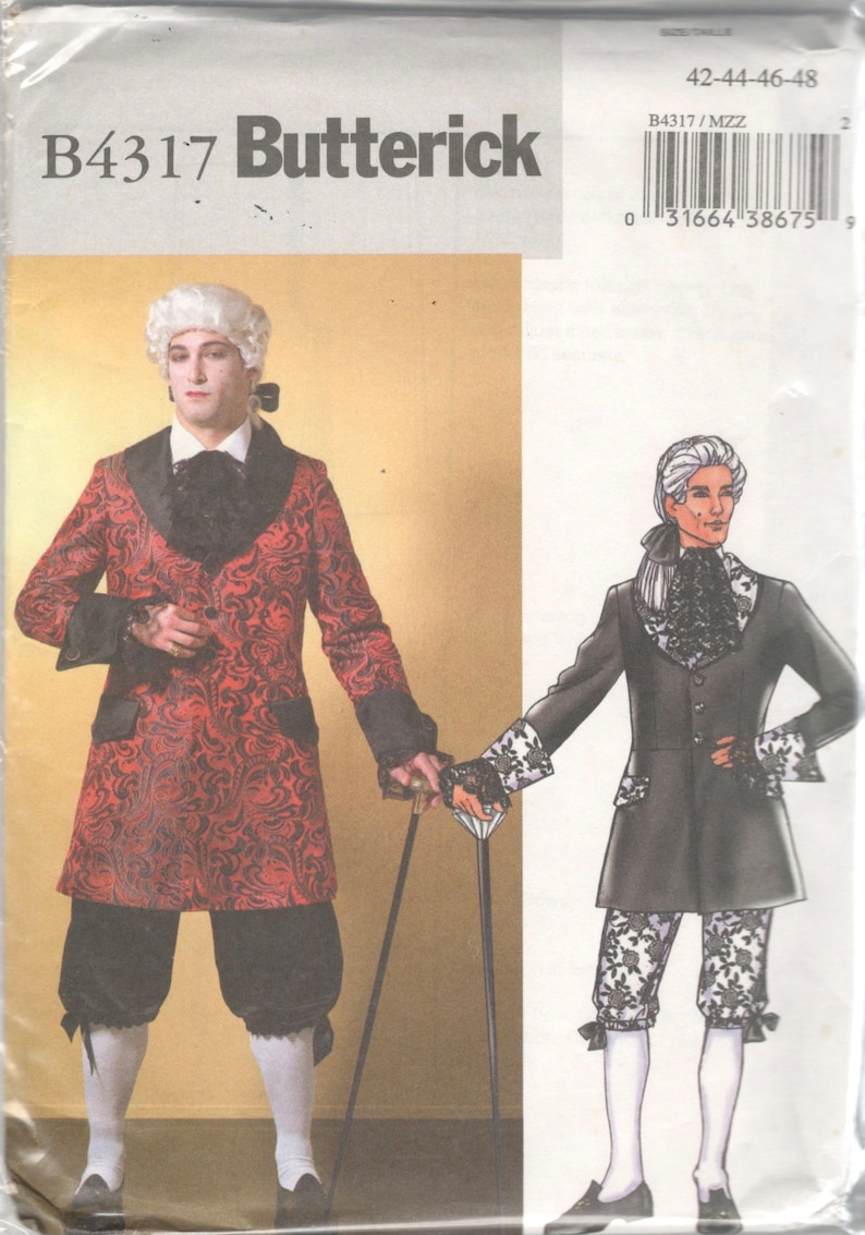 Butterick 4317 BP365 Mens Historic Costume Pattern French Aristocrat Louis XIV Breeches Coat Jabot Sewing Chest 34 36 38 40 OR 42 44 46 48