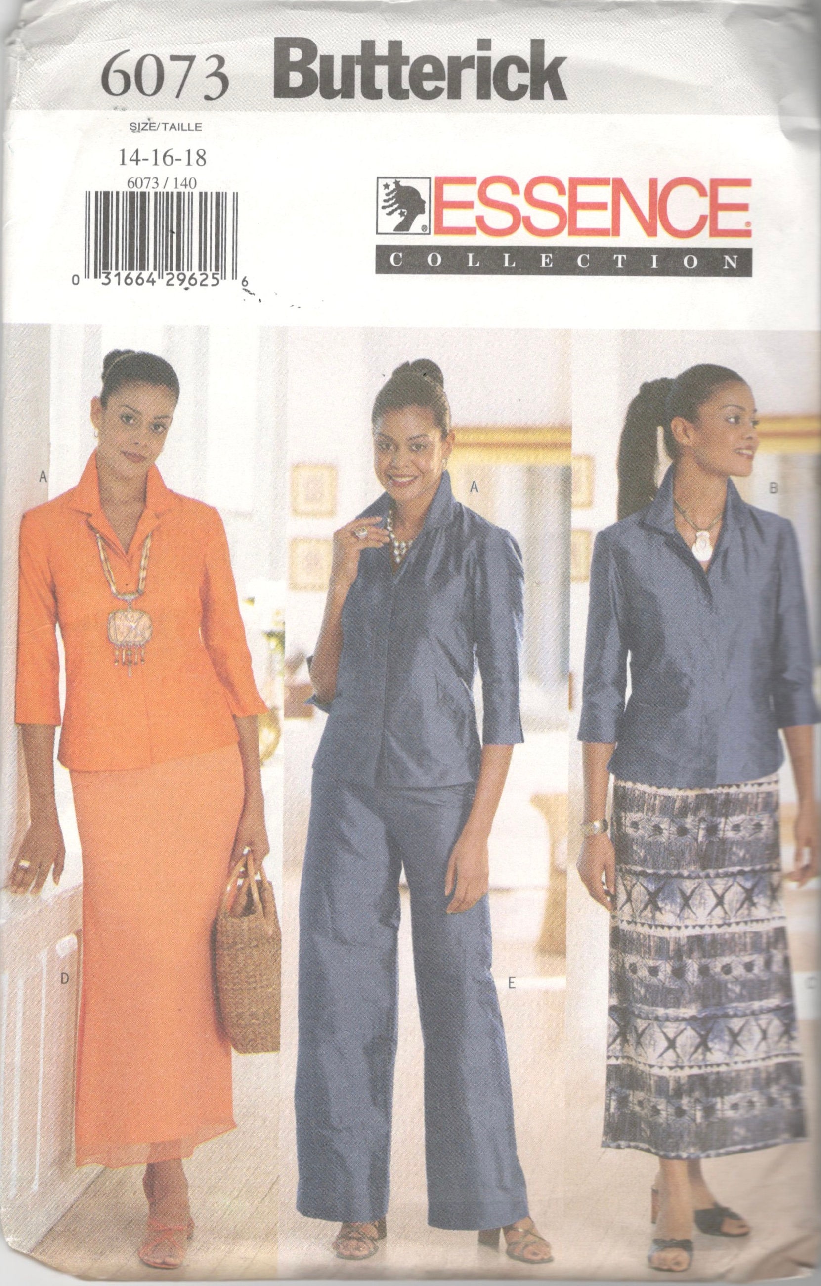 Butterick 6073 Essence Collection Misses Top A Line Skirt and Wide Leg Pants Pattern Womens Sewing Size 14 16 18 Bust 36 38 40 UNCUT