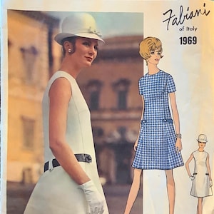 Vogue 1969 1960s FABIANI Misses CouturierA Line DRESS Pattern Jewel Neckline Womens Vintage  Sewing Pattern Size 12 Bust 34 UNCUT