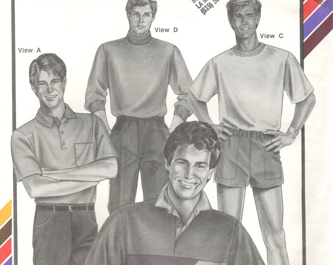 Stretch & Sew 1745 1980s Mens RUGBY SHIRT Pattern Collar Sleeve Options ...