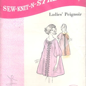 Sew Knit N Stretch 215 1960s PEIGNOIR Pattern Sheer Robe  Balloon Sleeves Womens Vintage Sewing Patterns  Size Small Medium Large UNCUT