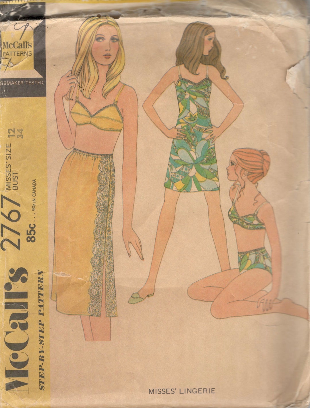 Mccalls 2767 1970s Misses Lingerie Pattern Panties Full and Half Slip and  Bra Pattern Womens Vintage Sewing Pattern Size 12 Bust 34 UNCUT 