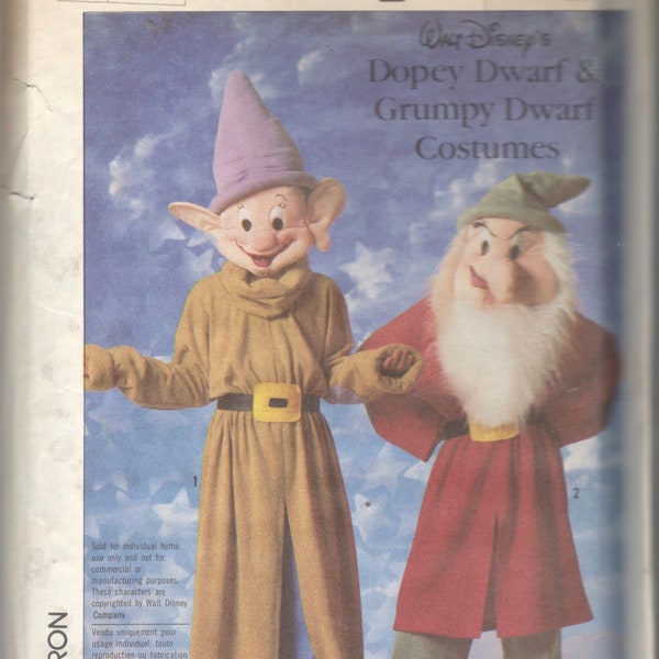 Simplicity 7736 1980s Mens Womens Dwarf Costume Pattern DOPEY GRUMPY Vintage Disney Sewing Size Small Or Medium
