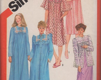 Simplicity 5330 1980s Misses Nightgown Robe Bed Jacket Pattern Womens Vintage Sewing Pattern Size Petite or Small