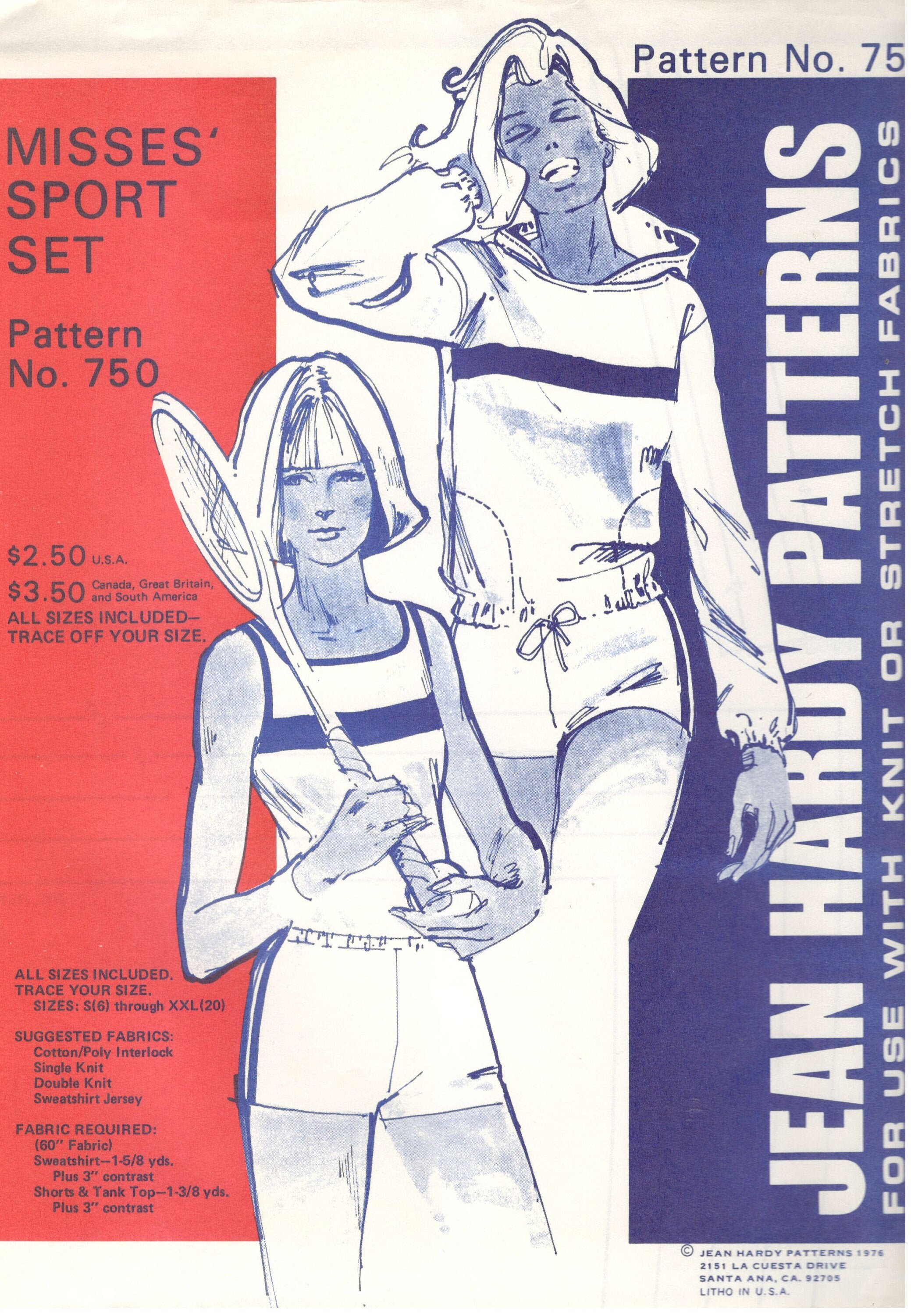 1970s Jean Hardy 750 Misses Sport Set Pattern Jogging Tennis