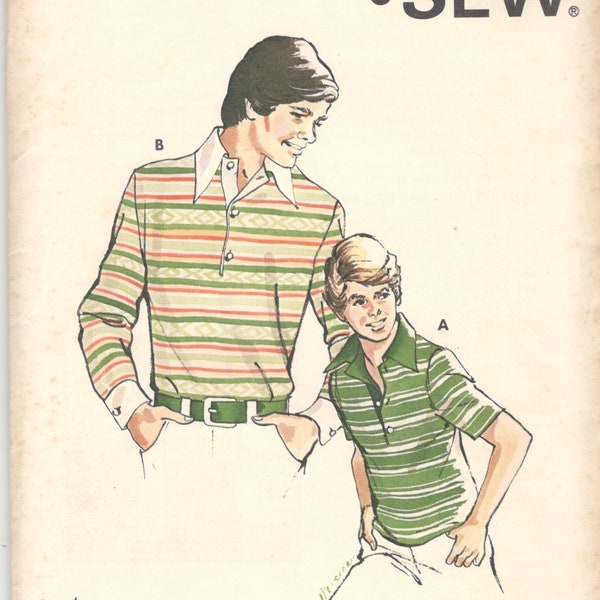 Kwik Sew 705 1980s Junior Boys Rugby Shirt Pattern Mens Adult Teen Vintage Sewing Pattern Size Chest 30 31 33 34 UNCUT